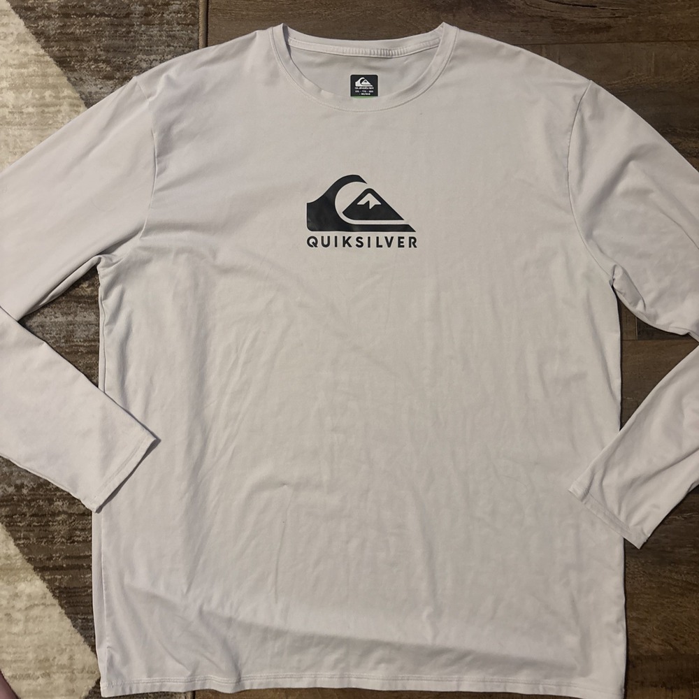 Quiksilver Mens Long Sleeve Rash Guard Light Gray Logo Swim Shirt XXL
